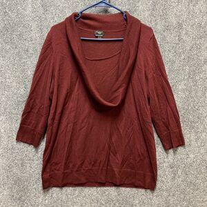 Talbots Sweater Womens 1X Red 100% Italian Merino Wool Cowl Neck Faux Inset Knit